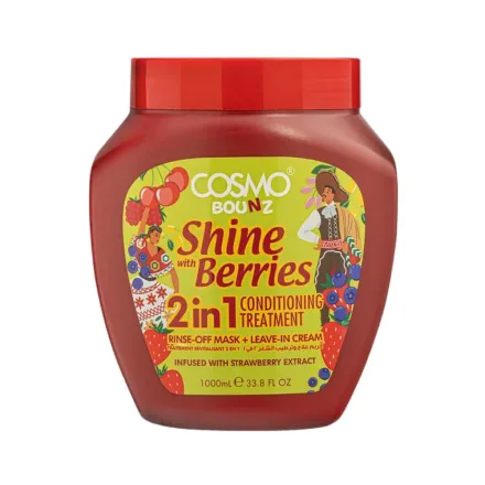 COSMO COSMETICS 2IN1 HR TREATMENT BERRIES BOUNZ - 1000ml | كوزمو كوزمتكس كريم للشعر 2 في 1 بخلاصة التوت والفراولة - 1000 مل