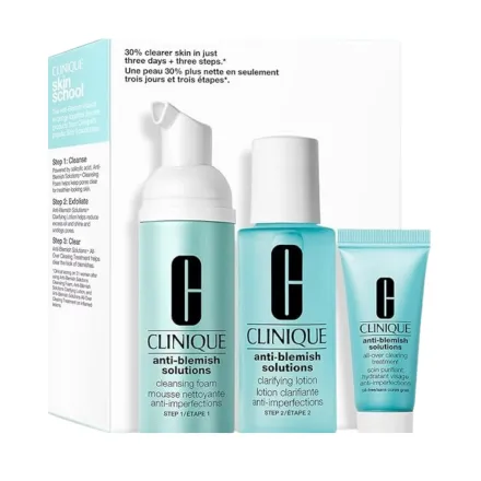 Clinique Anti-Blemish Solutions 3-Step Skin Care System Case 3 Pieces| كلينك مجموعة عناية ثلاثية للبشرة المعرّضة للحبوب - 3 قطع