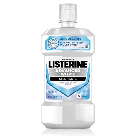 Listerine Advanced White Milder Taste - 500ml | ليسترين غسول فم وايت ميلدر - 500 مل
