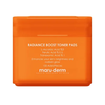maru.derm Radiance Boost Toner Pads - 100 Pads | مارو ديرم وسادات قطنية تونر لتعزيز الإشراق - 100 وسادة