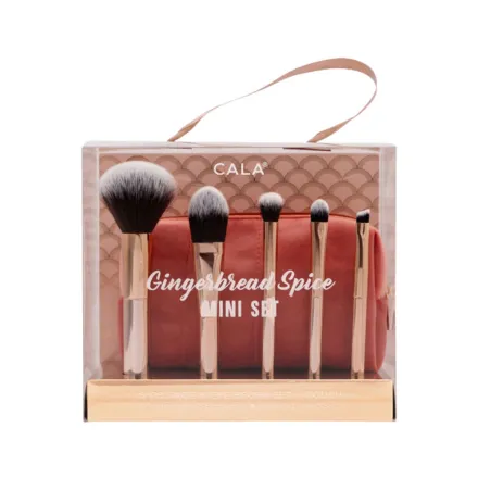 Cala 5 Piece Face & Eye Brush Set & Pouch Gingerbread Spice Mini Set | كالا مجموعة فرش مكياج جينجر سبايس بحجم صغير مناسب للسفر