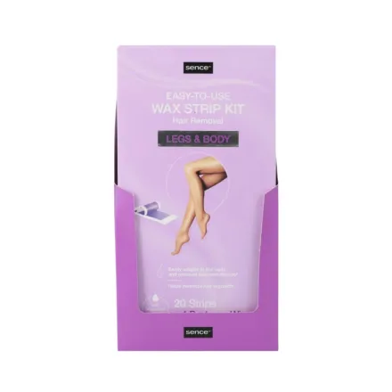 Sence WAX STRIP KIT LEGS & BODY 20 STRIPS + 4 POST WAX WIPES | سينس بيوتي مجموعة شرائح الشمع للساقين والجسم - 20 شريحة + 4 مناديل ما بعد إزالة الشعر