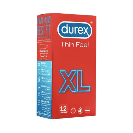 Durex Thin Feel XL condoms - 12 Pcs | ديوريكس واقيات ذكرية اكس لارج - 12 قطعة