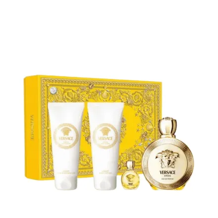 VERSACE Eros Pour Femme Set (EDP 100ml + EDP 5ml + BL 100ml + SG 100ml | فيرساتشي سيت عطر بور فيمي للنساء - 100 مل + 100 مل + 100 مل