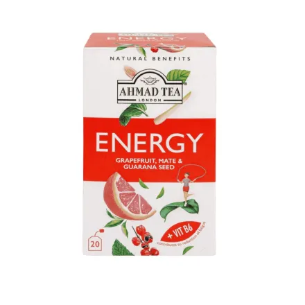 Ahmad Tea Energy Grapefruit Mate & Guarana Seed +Vita B6 20 Pcs - 30g | شاي أحمد إنيرجي بالجريب فروت والماتيه وبذور الغوارانا مع فيتامين B6 – 20 كيس (30 غ)