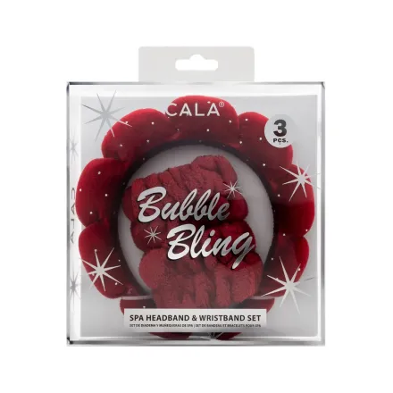 Cala Bubbly Bling Spa Headband & Wristband Set - Red | كالا سيت عصابة الرأس وأساور المعصم بابلي بلينغ سبا - 4 قطع باللون الاحمر