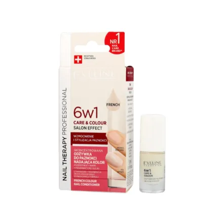 EVELINE 6in1 Care & Color French Salon Effect - 5ml | ايفلين 6 بـ 1 مقوي للأظافر لون ابيض شفاف - 5 مل