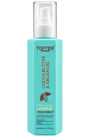 TOPPER PROFESSIONAL Cocoa Butter & Argan Oil Leave In Treatment - 200ml | توبر علاج يُترك على الشعر بزبدة الكاكاو وزيت الأرغان – 200 مل
