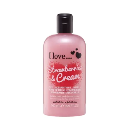 I Love - Strawberries & Cream Bath & Shower Crème - 500ml | اي لوف كريم الاستحمام بالفراولة والكريمة - 500 مل