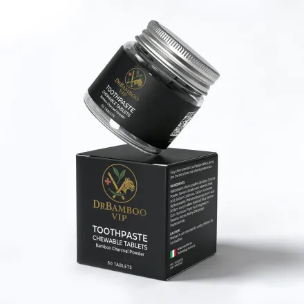 DR. BAMBOO Toothpaste Chewable Tablets Black - 60 Tablets - 60 tablets | دكتور بامبو أقراص معجون أسنان بفحم الخيزران - 60 قرص