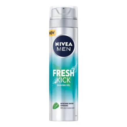 NIVEA Men Fresh Kick Shaving Gel With Mint & cactus Water - 200ml | نيفيا جل حلاقة بالنعناع و ماء الصبار - 200 مل