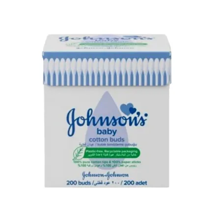 Johnson's Cotton Buds Plastic free - 200buds | جونسون أعواد قطن خالية من البلاستيك للأطفال - 200 قطعة