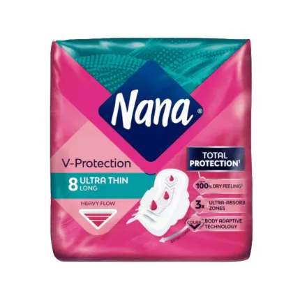 Nana V-Protection Ultra Thin Long - 8pads | نانا فوط نسائية رقيقة و طويلة - 8 قطع