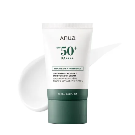 anua Heartleaf Silky Moisture Sun Cream SPF50+ - 50ml |أنوا كريم واقي شمس مرطب بعامل حماية SPF50+ – 50 مل