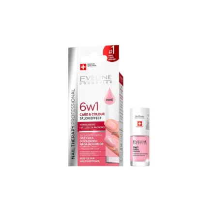 EVELINE 6in1 Care & Color Shimmer Pink Salon Effect - 5ml | ايفلين مقوي أظافر 6 في 1 - 5 مل