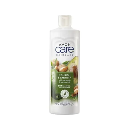 Avon Care Care Haircare Nourish & Smooth with Avocado & Almond Oil 2in1 Shampoo & Conditioner - 700ml | افون شامبو وبلسم 2 في 1 بالافوكادو واللوز - 700مل