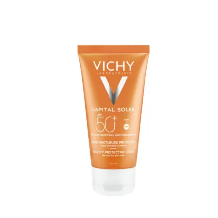VICHY Velvety Cream Spf 50+ Skin Perfecting Action - 50ml | فيشي كريم واقي شمسي مع عامل حماية من الشمس 50 - 50 مل