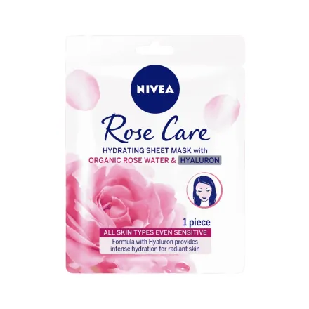 NIVEA Face Sheet Mask Hydrating, Rose Care with Organic Rose Water All Skin Types 1 Piece | نيفيا ماسك ورقي للوجه للترطيب، عناية الورد بماء الورد العضوي لجميع أنواع البشرة – قطعة واحدة