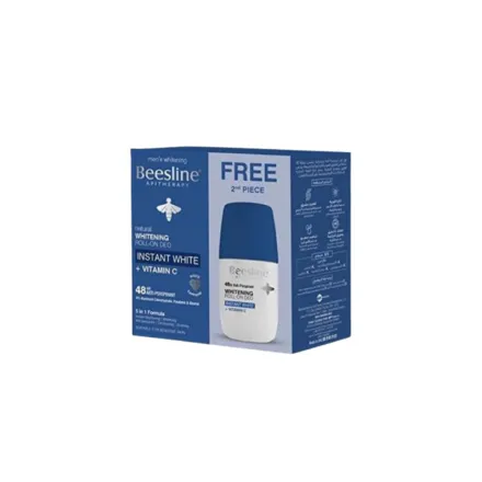 Beesline Whitening Roll-On Instant White + Vitamin C 1+1 Free Offer - 2x50ml | بيزلين رول اون لتبييض البشرة مع فيتامين سي 1+1 - قطعتين - 50 مل