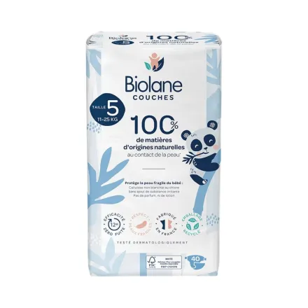 Biolane Natural baby diaper 5 size - 40pcs | بايولان حفاضات للأطفال قياس 5 - 40 قطعة