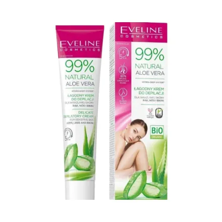 Eveline Bio 99Natural Aloe Vera Delicate Depilatory Cream Arms Legs Bikini - 125ml | ايفلين كريم طبيعي بالالوفيرا لإزالة الشعر - 125 مل