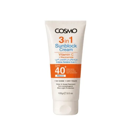 COSMO COSMETICS 3IN1 SUNBLOCK CREAM SPF 40+ - 100g | كوزمو كوزمتكس كريم واقي شمسي 3 في 1 spf40+ - 100 غرام