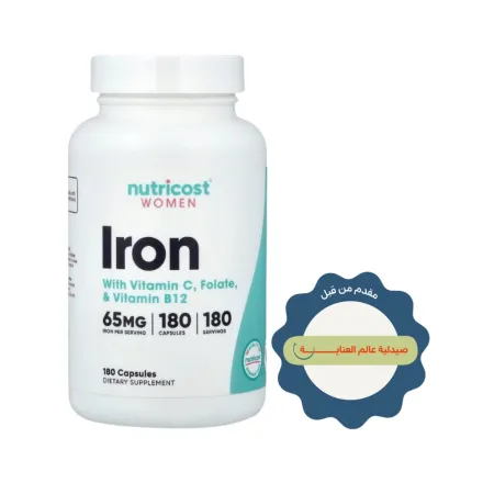 Nutricost Women Iron With Vitamin C Folate & Vitamin B12 - 180 Capsules | نيوتريكوست مكمب الحديد مع فيتامين سي للنساء - 180 كبسولة