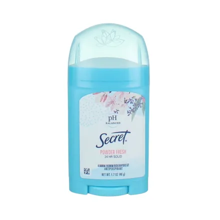 Secret Wide Solid Antiperspirant And Deodorant, Powder Fresh - 48g| سيكريت مزيل تعرق رول -48 غرام
