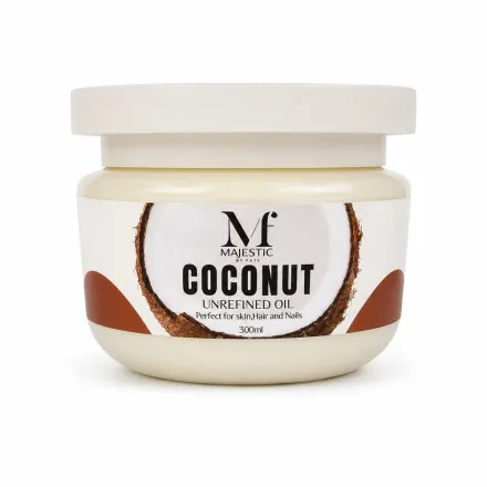 MAJESTIC BY FATY Coconut Unrefined Oil Perfect For Skin Hair And Nails - 300ml | ماجيستك باي فاتي زيت جوز الهند غير مكرر - 300مل