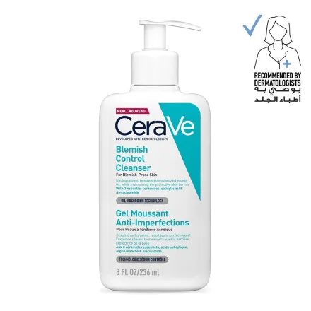 CeraVe Blemish Control Cleanser Face Wash For Acne & Blemish Prone Skin with 2% Salicylic Acid, Niacinamide and Ceramides -236ml | سيرافي غسول لحب الشباب - 236 مل