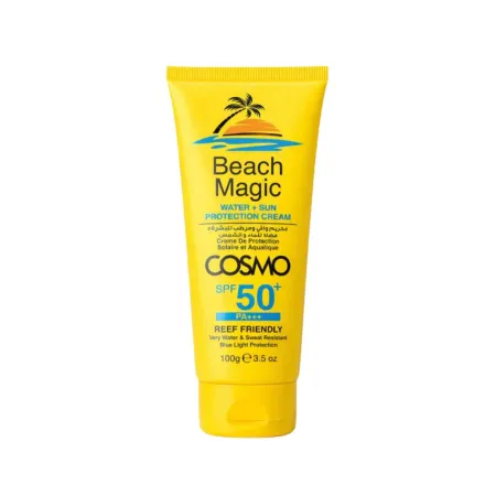 COSMO COSMETICS BEACH MAGIC SUN WATER+SPF 50+ CREAM - 100g |كوزمو كوزمتكس واقي شمسي مقاوم للماء -100 غرام