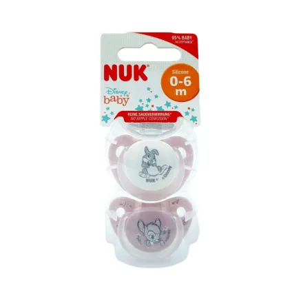 NUKDisney Bambi Soother 0-6M Pink | نوك لهاية ديزني بامبي وردية لعمر 0-6 أشهر