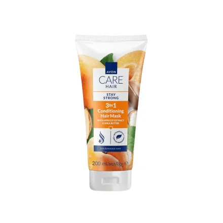Avon Care Hair Stay Strong 3 in 1 Conditioning Hair Mask - 200ml | افون ماسك شعر 3 في 1 مرطب بخلاصة المشمش وزبدة الشيا - 200مل