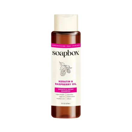 Soapbox Keratin and Raspberry Oil Smooth and Shine Shampoo - 473 ml | سوب بوكس شامبو بالكيراتين وخلاصة التوت - 473 مل