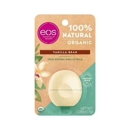 Eos Usda Organic Lip Balm, Vanilla Bean, Lip Care To Nourish Dry Lips, 100% Natural - 7g | اي او اس مرطب شفاه فانيليا - 7غ