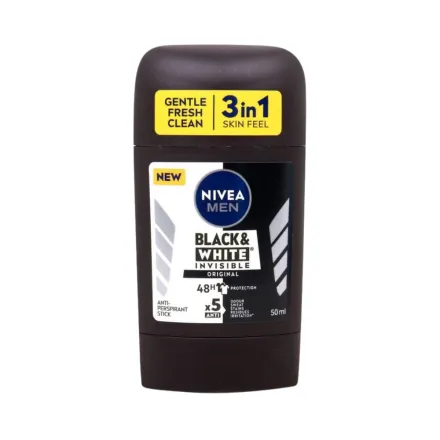 Nivea Men Black & White Invisible Original Deodorant Stick - 50ml | نيفيا مزيل تعرق للرجال بلاك آند وايت إنفزبل أوريجنال – 50 مل