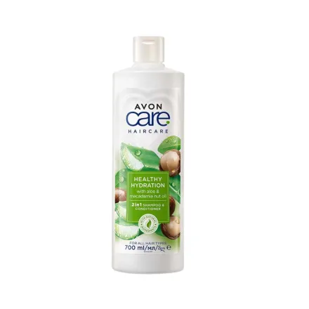Avon Care Healthy Hydration with Aloe & Macadamia Nut Oil 2in1 Shampoo & Conditioner - 700ml | افون شامبو وبلسم بخلاصة جوز المكديميا والالوفيرا - 700مل