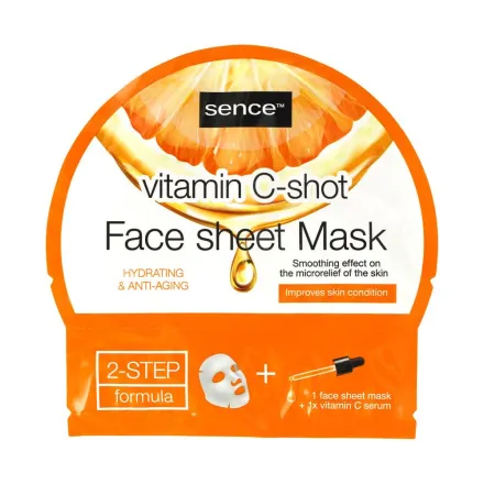 Sence Beauty Facial Sheet Mask 20ml + shot 5ml vitamin C | سينس بيوتي ماسك للوجه بفيتامين سي - 20 مل + 5 مل