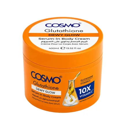 COSMO COSMETICS BODY CREAM SERUM-IN DEWY GLOW - 400ml | | كوزمو كوزمتكس كريم جسم بالسيروم والجلوتاثيون – 400 مل