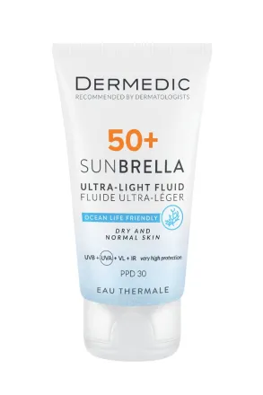 DERMEDIC Sunbrella Ultra-light fluid SPF 50+dry and normal skin - 40ml | ديرمديك واقي شمسي خفيف القوام للبشرة العادية و الجافة spf50+ - 40 مل