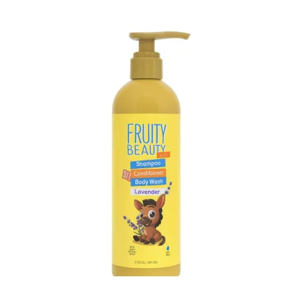 FRUITY BEAUTY Shampoo Conditioner Body Wash Lavender - 850ml| فروتي بيوتي الشامبو والبلسم وغسول الجسم للاطفال برائحة الافيندر-850 مل