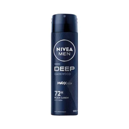 NIVEA Deep Darkwood Maxx Tech 72H Black Carbon - 200ml | نيفيا بخاخ مزيل تعرق للرجال ديب دارك وود ماكس بلاك كربون - 200 مل