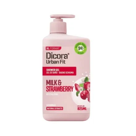 Dicora Shower Gel Milk & Strawberry - 825ml | ديكورا جل استحمام بالحليب و الفراولة - 825 مل