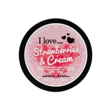 I Love - Strawberries & Cream Nourishing Body Butter - 200ml | اي لوف زبدة مغذية للجسم برائحة الفراولة - 200 مل
