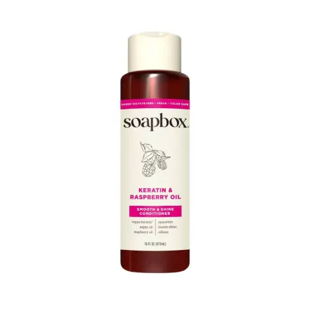 Soapbox Keratin and Raspberry Oil Smooth and Shine Conditioner - 473ml | سوب بوكس بلسم تنعيم ولمعان الشعر بالكيراتين وزيت التوت – 473 مل