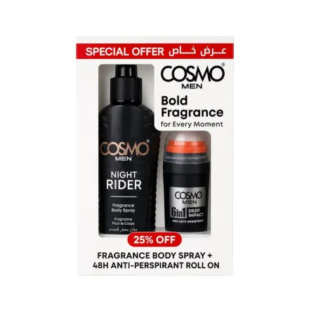COSMO COSMETICS 2P OFR REDER+IMPACT FRG SPRY+6IN1 ROLL | كوزمو كوزمتكس عرض قطعتين بخاخ معطر للجسم + مضاد تعرق رول أون 6 في 1