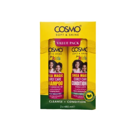 COSMO COSMETICS 2PCS VALUE PACK SHEA MAGIC FORKIDS SHAMPOO & CONDITIONER - 480ml | كوزمو كوزمتكس مجموعة للعناية بالشعر الكيرلي للأطفال- 480مل