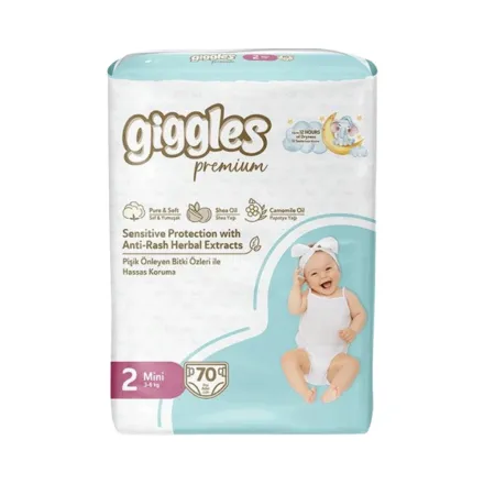 giggles 2 Mini 3_6 kg 70 Pcs | جيجي ليس حفاضات للاطفال بوزن 3_6 كغ - 70 قطعة