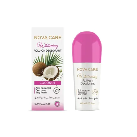 NOVA CARE Whitening Roll-On Deodorant 24h Anti-Perspirant Coconut - 60ml | نوفا كير مزيل تعرق رول برائحة جوز الهند - 60 مل