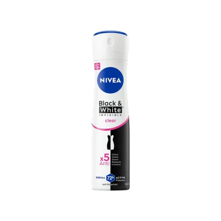 NIVEA Black & White Invisible Clear Anti-Perspirant Spray - 200ml | نيفيا بخاخ مزيل تعرق لا يترك علامات على الملابس - 200 مل